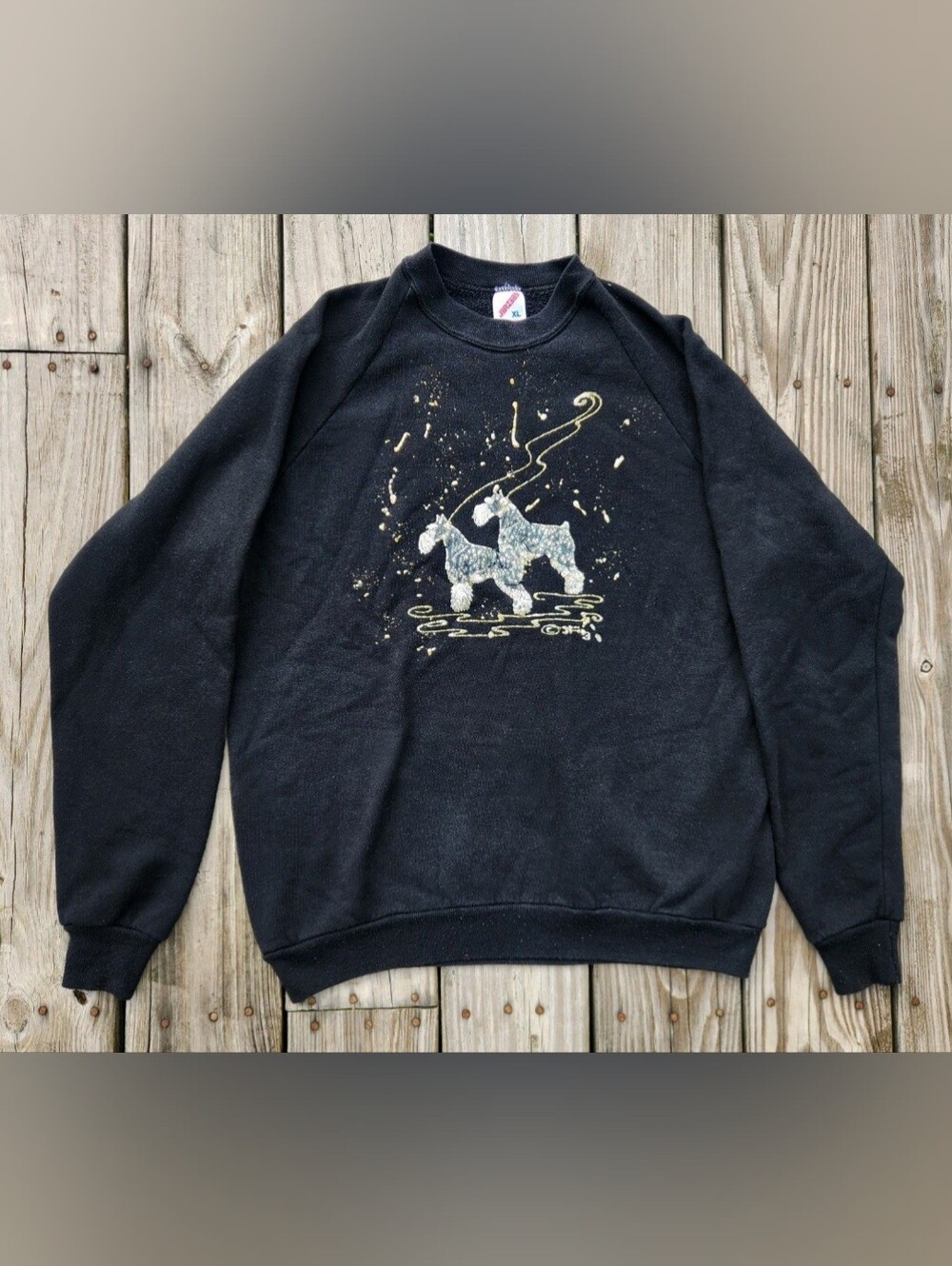 Vintage 90's Schnauzer / Terrier Dogs Puffy Print Sweatshirt - Picture 2 of 3